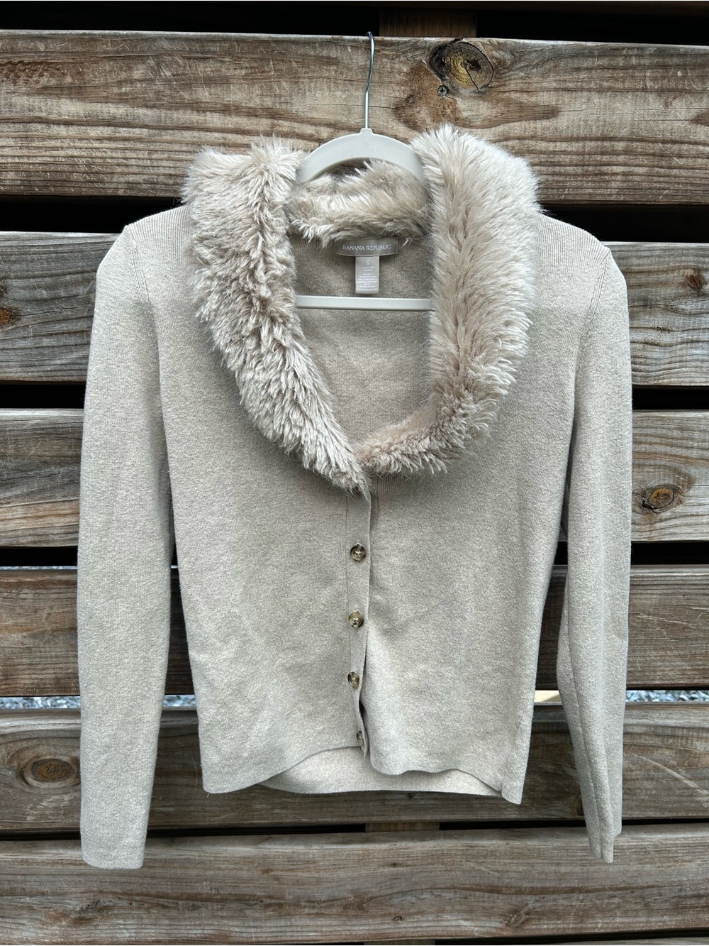 Banana Republic Cotton Cashmere Faux Fur Cardigan - S